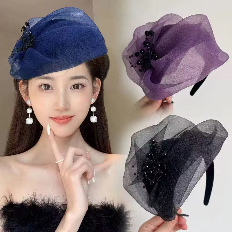 Elegant White Hair Headband for Women Fashionable Fragrant Cloud Yarn Bead Thin Style Stylish Hair Accessories
