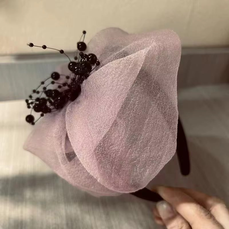 Elegant White Hair Headband for Women Fashionable Fragrant Cloud Yarn Bead Thin Style Stylish Hair Accessories