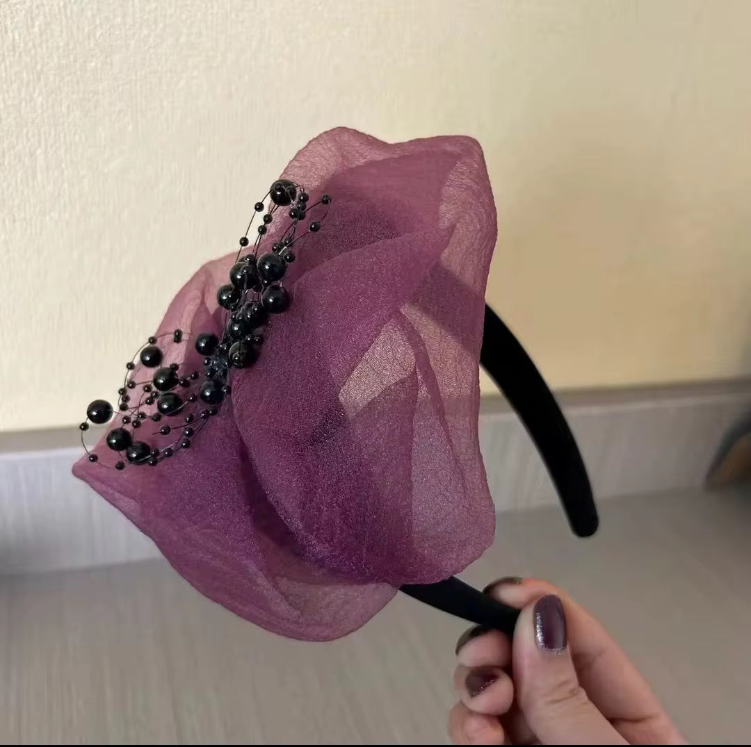 Elegant White Hair Headband for Women Fashionable Fragrant Cloud Yarn Bead Thin Style Stylish Hair Accessories