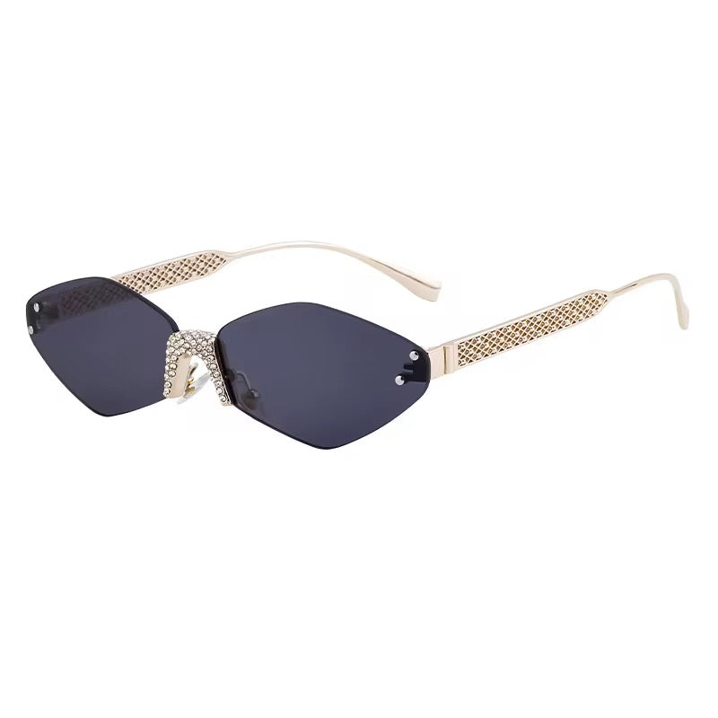 Diamond Cut Rimless women Sunglasses UV400 Protection Rhinestone Inlaid Diamond Fashion Shades