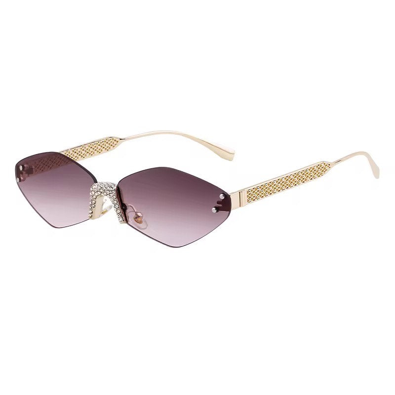 Diamond Cut Rimless women Sunglasses UV400 Protection Rhinestone Inlaid Diamond Fashion Shades