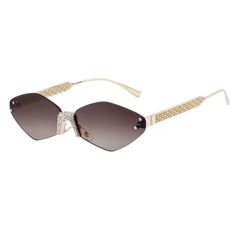 Diamond Cut Rimless women Sunglasses UV400 Protection Rhinestone Inlaid Diamond Fashion Shades