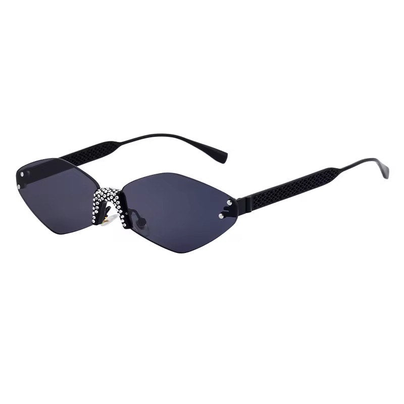 Diamond Cut Rimless women Sunglasses UV400 Protection Rhinestone Inlaid Diamond Fashion Shades