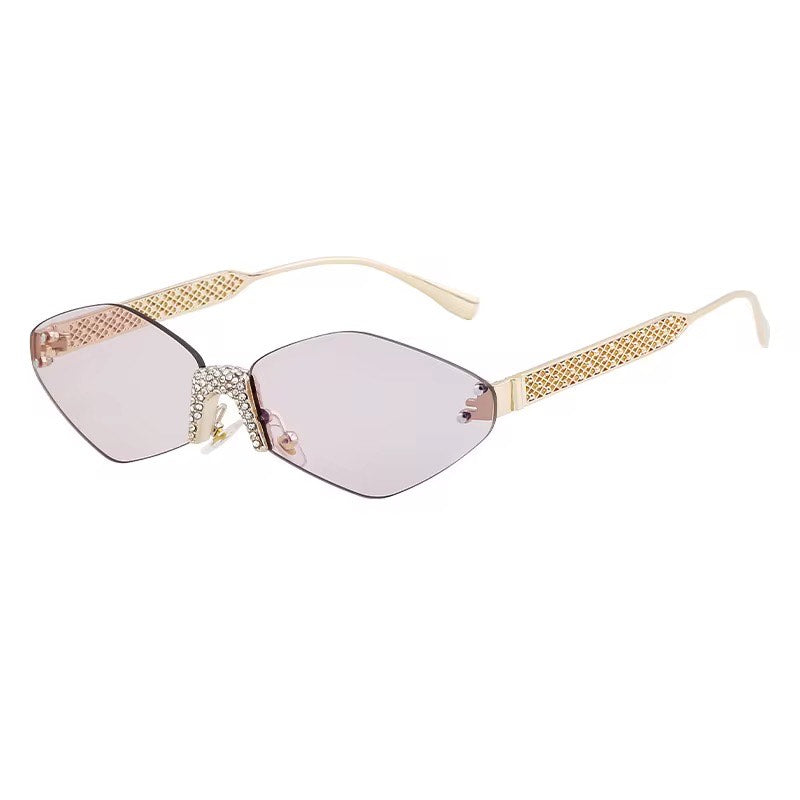 Diamond Cut Rimless women Sunglasses UV400 Protection Rhinestone Inlaid Diamond Fashion Shades
