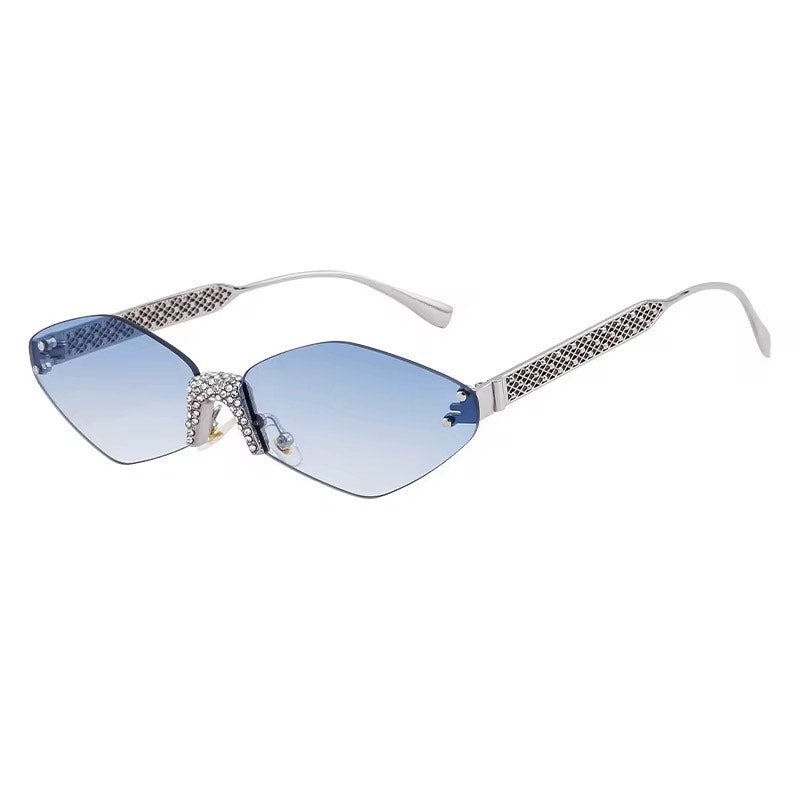 Diamond Cut Rimless women Sunglasses UV400 Protection Rhinestone Inlaid Diamond Fashion Shades