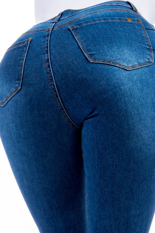 Push Up Distressed Skinny Medium Wash Jeans