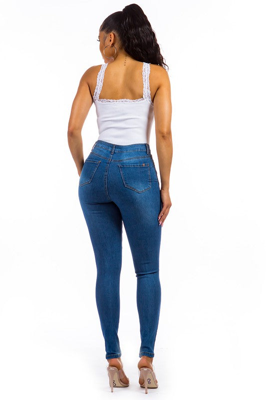 Push Up Distressed Skinny Medium Wash Jeans