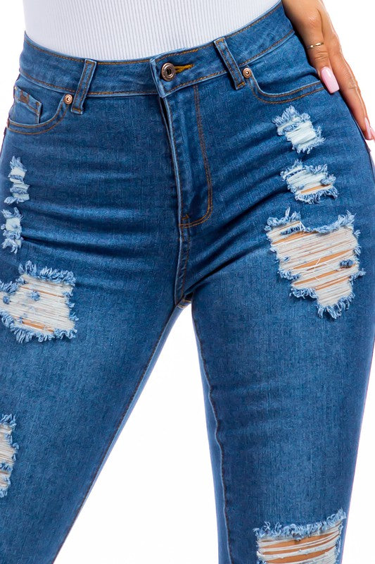 Push Up Distressed Skinny Medium Wash Jeans